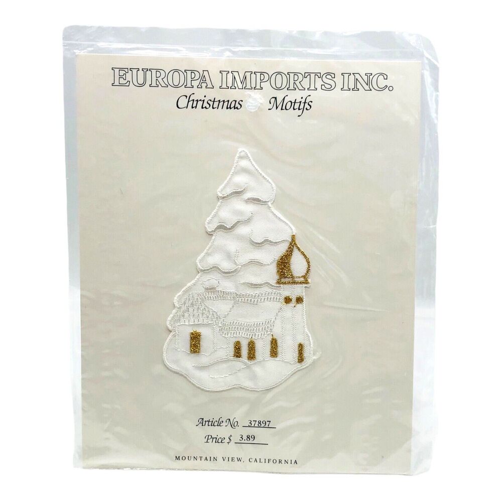 Europa Imports Snowy Cabin Christmas Lace Metallic Gold Applique Patch Craft NEW - Picture 2 of 5